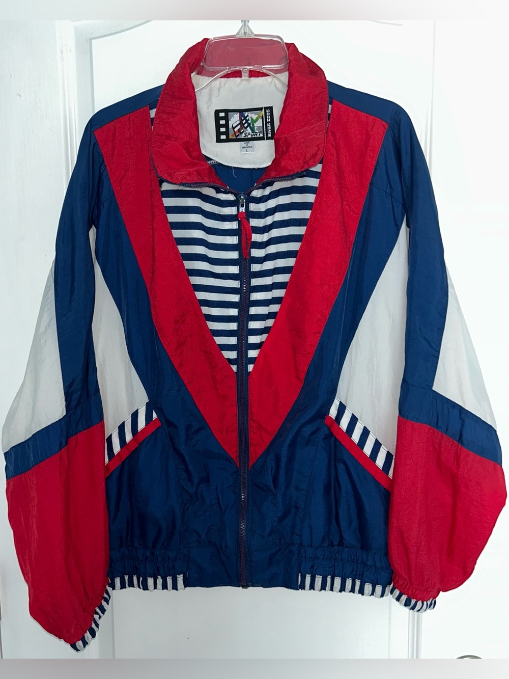 Vintage 90s Color Block Windbreaker Jacket Nautical Y2K Zip Up L